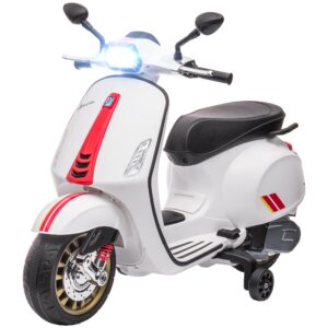 Elektrisk børnemotorcykel, vespa, 3 km/t, 3-6 år, musik, lys og radio, hvid