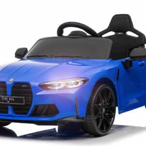 BMW M4 Elbil til børn 12v m/Lithium + Gummihjul + 2.4G Remote Blå