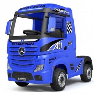Elektrisk Mercedes Actros lastbil til børn 4x12V i metal og kunststof H102 x L126 x B68 cm - Sort/Blå