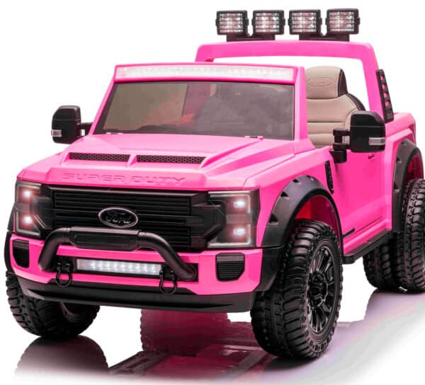 Ford Super Duty Truck m/Lithium + 4xMotor + Gummihjul + Blødt skumsæde Pink