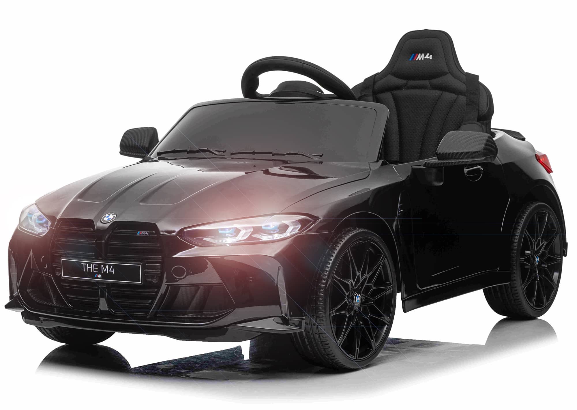 BMW M4 Elbil til børn 12v m/Lithium + Gummihjul + 2.4G Remote Sort
