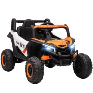 12V elbil til børn, fjernbetjeningsfunktion, sikkerhedssele, horn, LED-lys, USB-port, til 3-5 år, orange