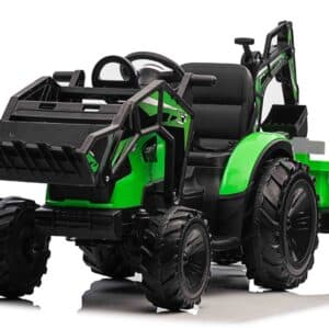 EL Traktor med Frontskovl + Gravekran + Trailer til Børn 21,6V Grøn