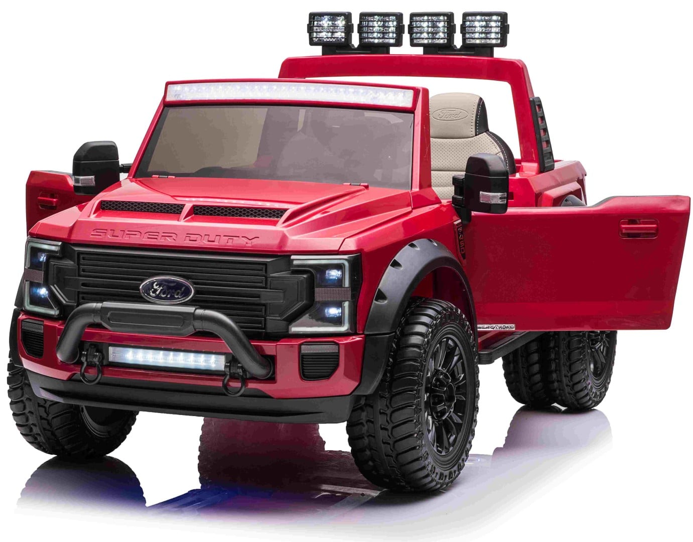 Ford Super Duty Truck m/Lithium + 4xMotor + Gummihjul + Blødt skumsæde Rød