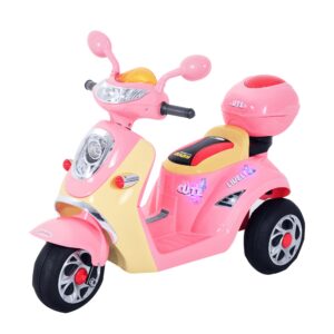 Elektrisk børnemotorcykel, elbil, børnekøretøj, trehjulet cykel, 6V, metal+PP, 108x51x75cm (lyserød+gul)
